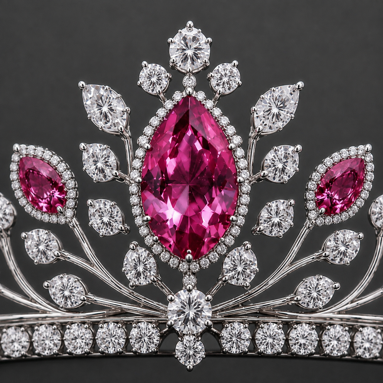 Natural Pink Sapphire Diamond Handcrafted Platinum Tiara
