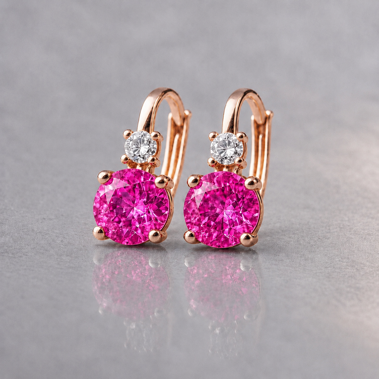 Natural Pink Sapphire Diamond Handcrafted Rose Gold Earrings