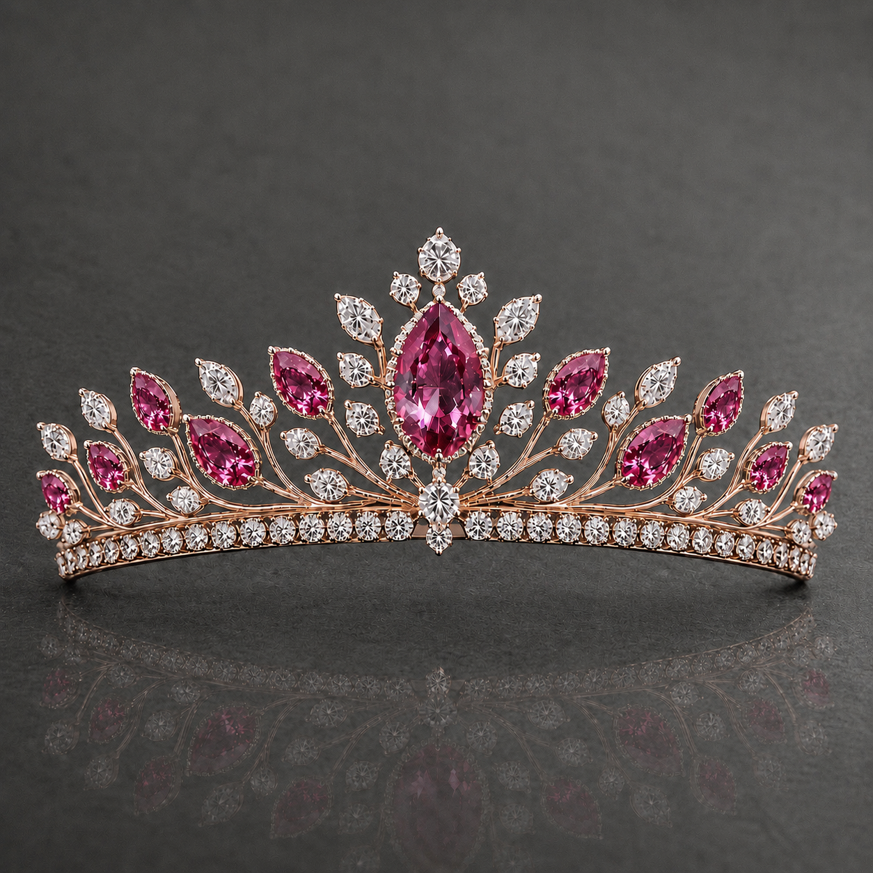 Natural Pink Sapphire Diamond Handcrafted Rose Gold Tiara