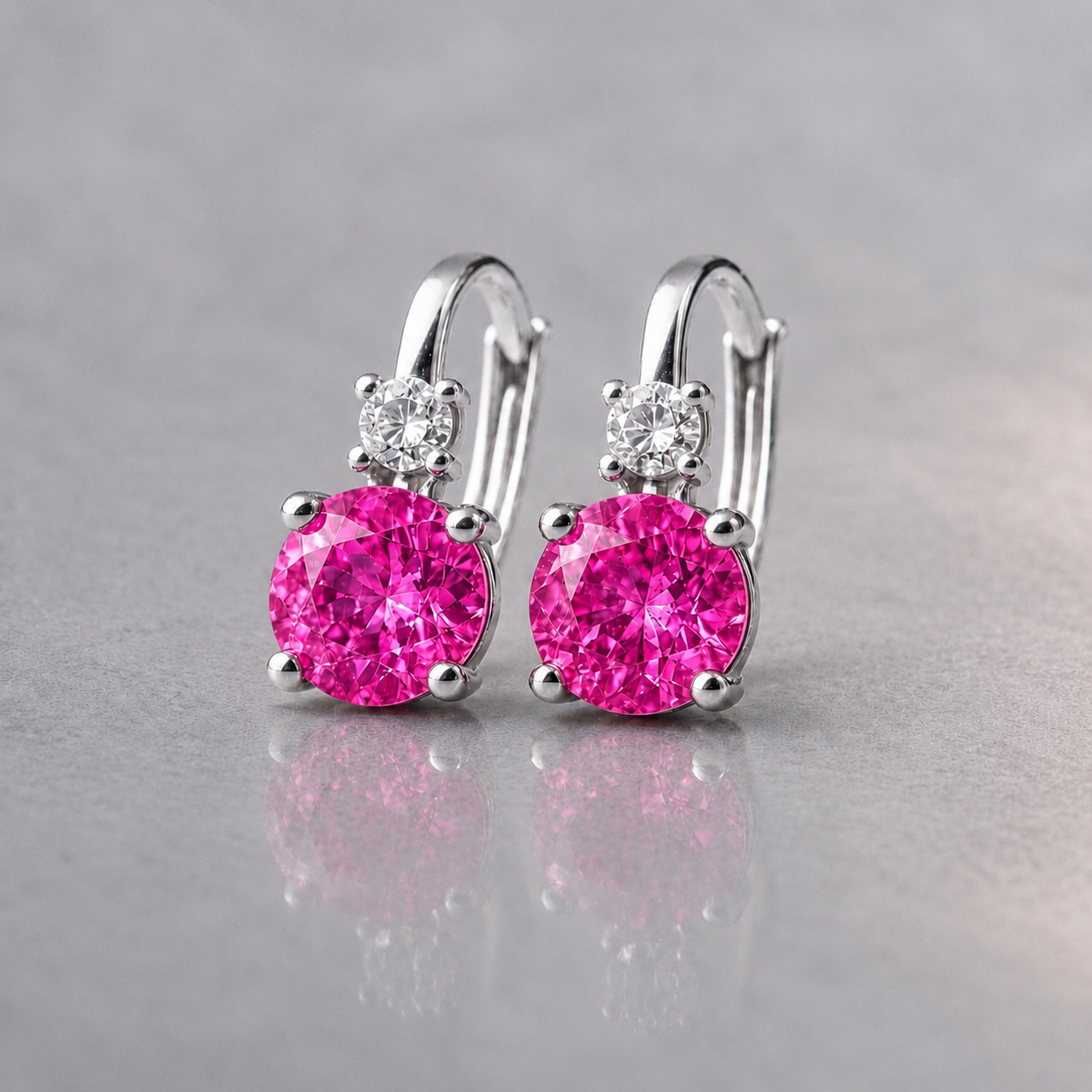 Natural Pink Sapphire Diamond Handcrafted White Gold Earrings