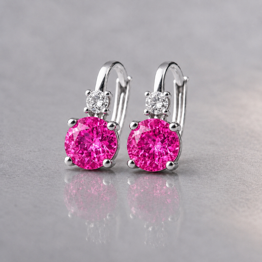Natural Pink Sapphire Diamond Handcrafted White Gold Earrings