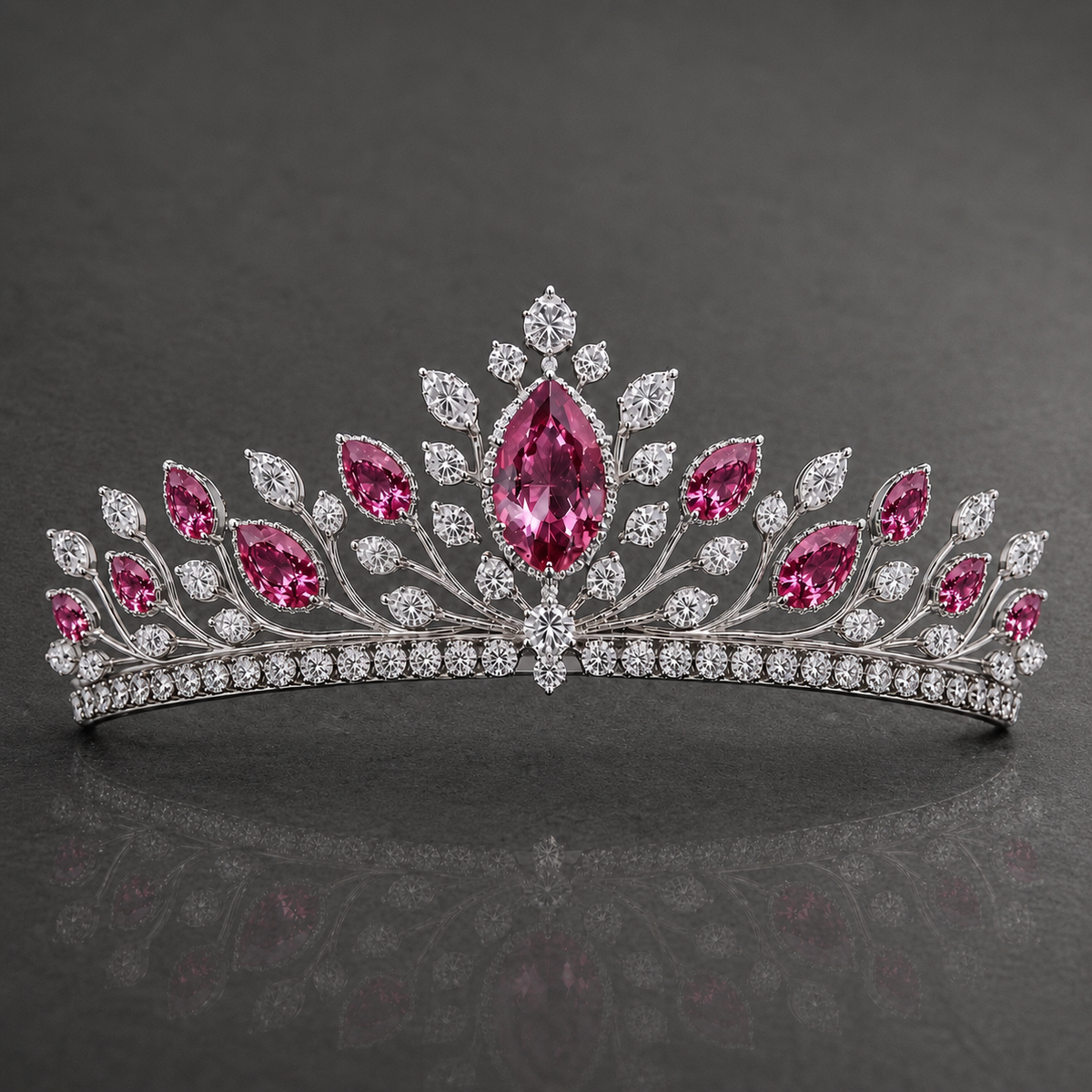 Natural Pink Sapphire Diamond Handcrafted White Gold Tiara