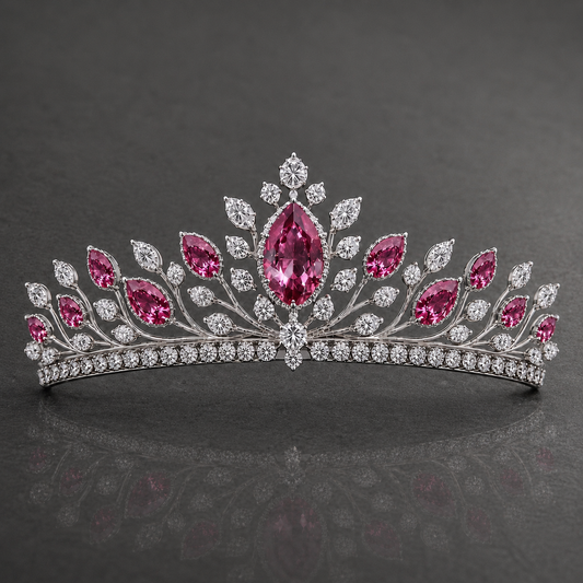 Natural Pink Sapphire Diamond Handcrafted White Gold Tiara
