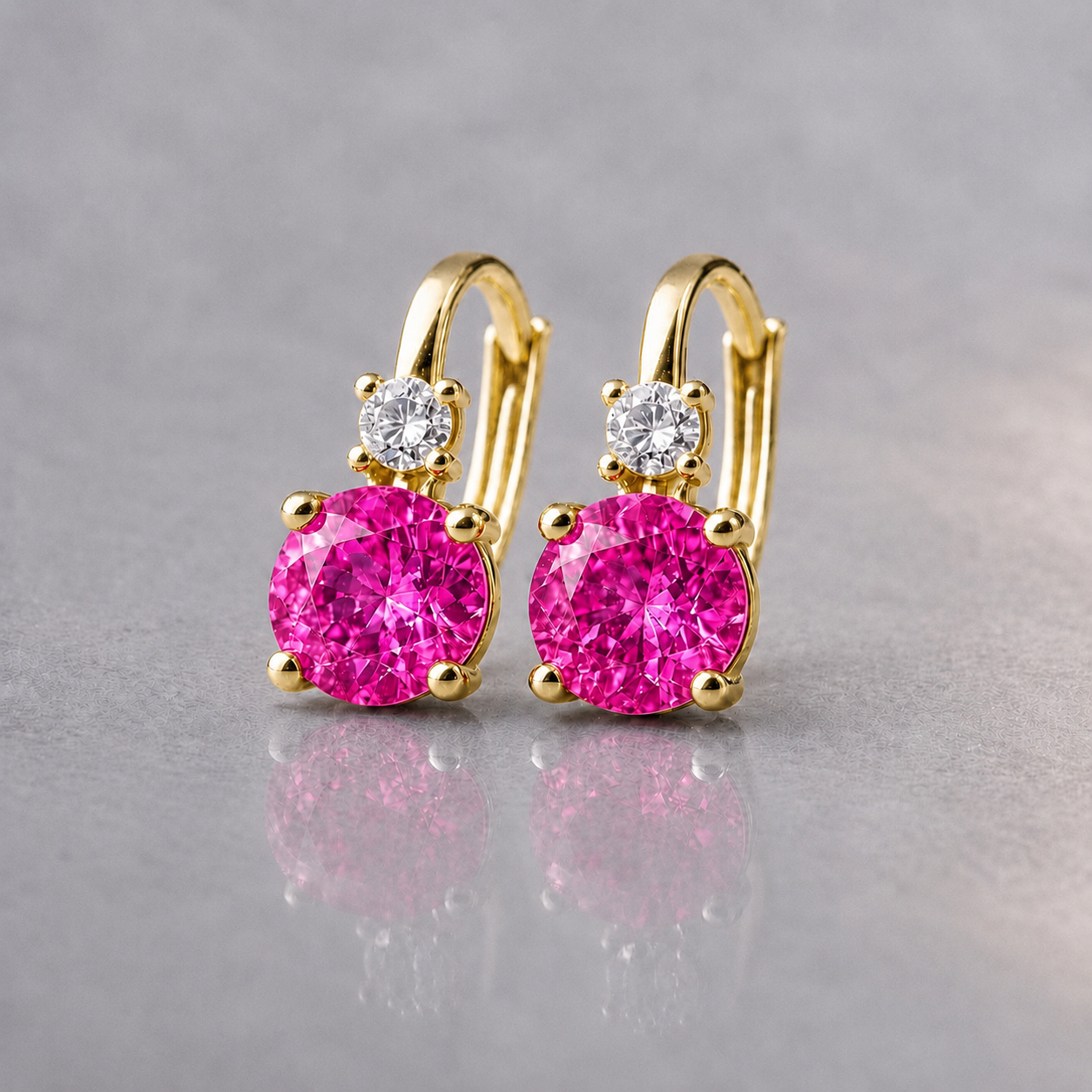 Natural Pink Sapphire Diamond Handcrafted Yellow Gold Earrings