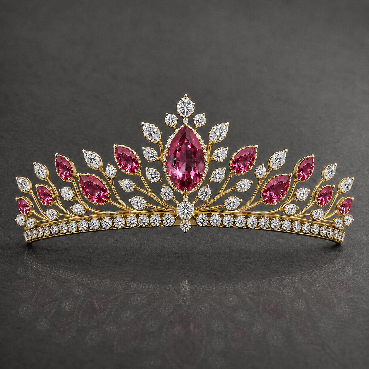 Natural Pink Sapphire Diamond Handcrafted Yellow Gold Tiara