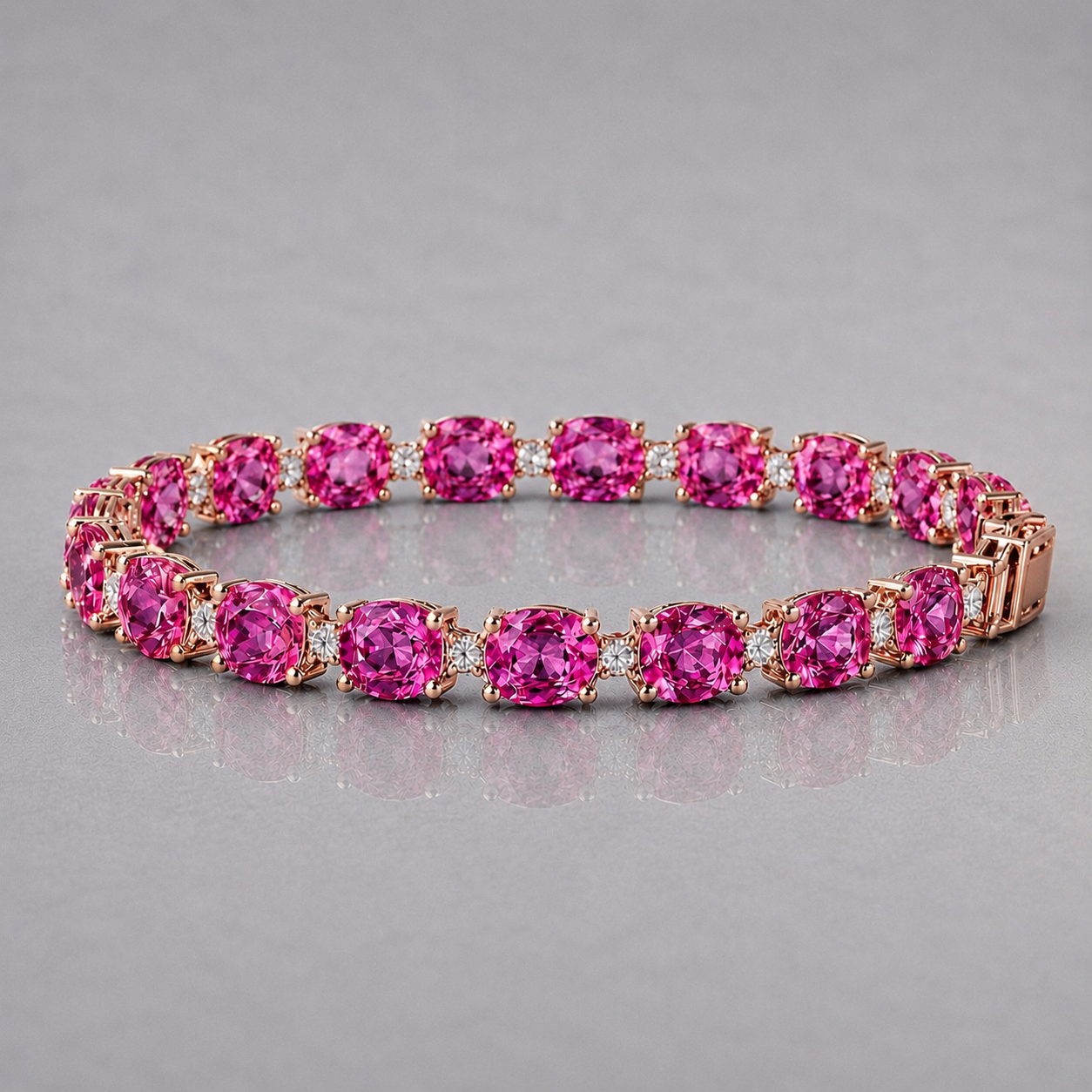 Natural Pink Sapphire Diamond Tennis Handcrafted Rose Gold Bracelet