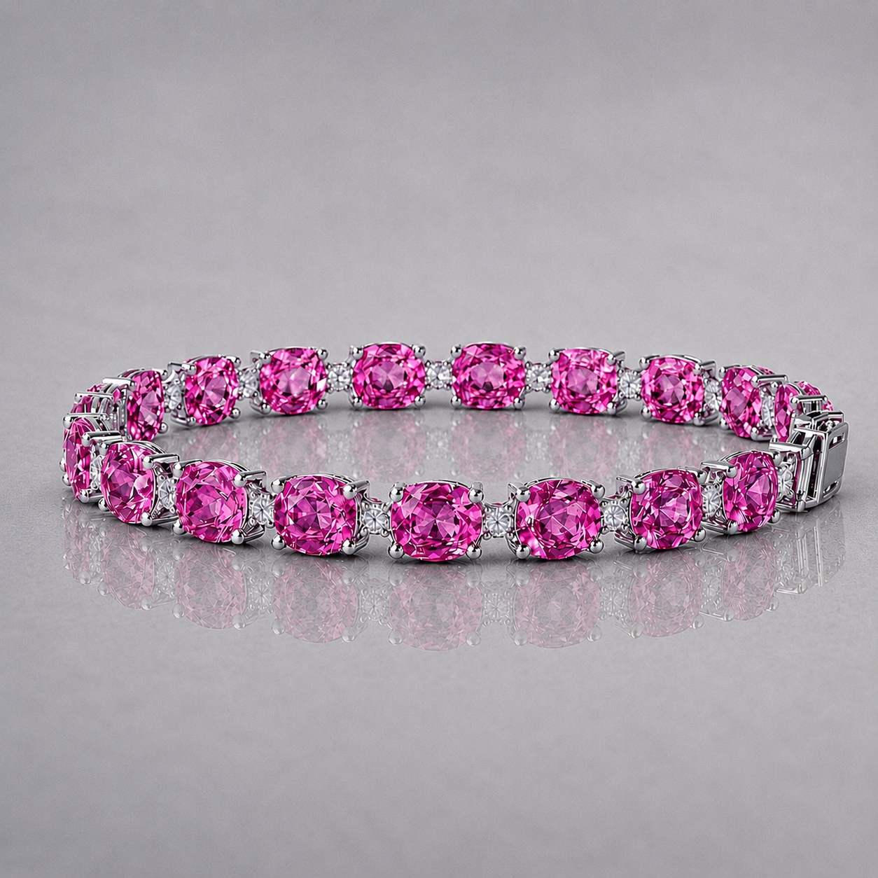 Natural Pink Sapphire Diamond Tennis Handcrafted White Gold Bracelet