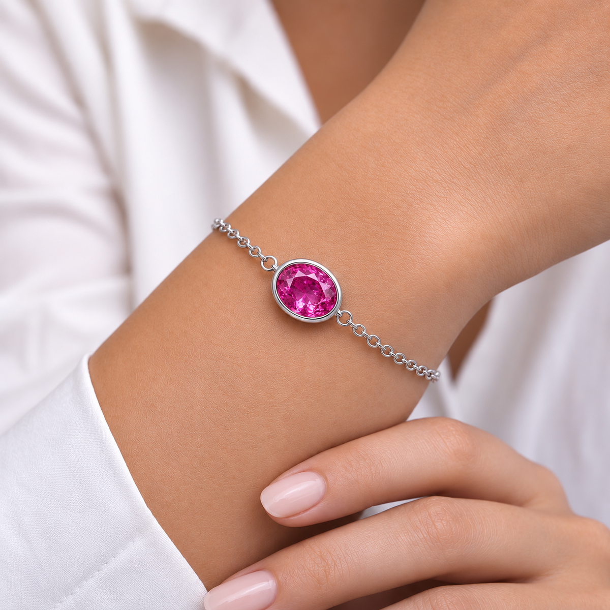 Natural Pink Sapphire Handcrafted Gold Bracelet Model