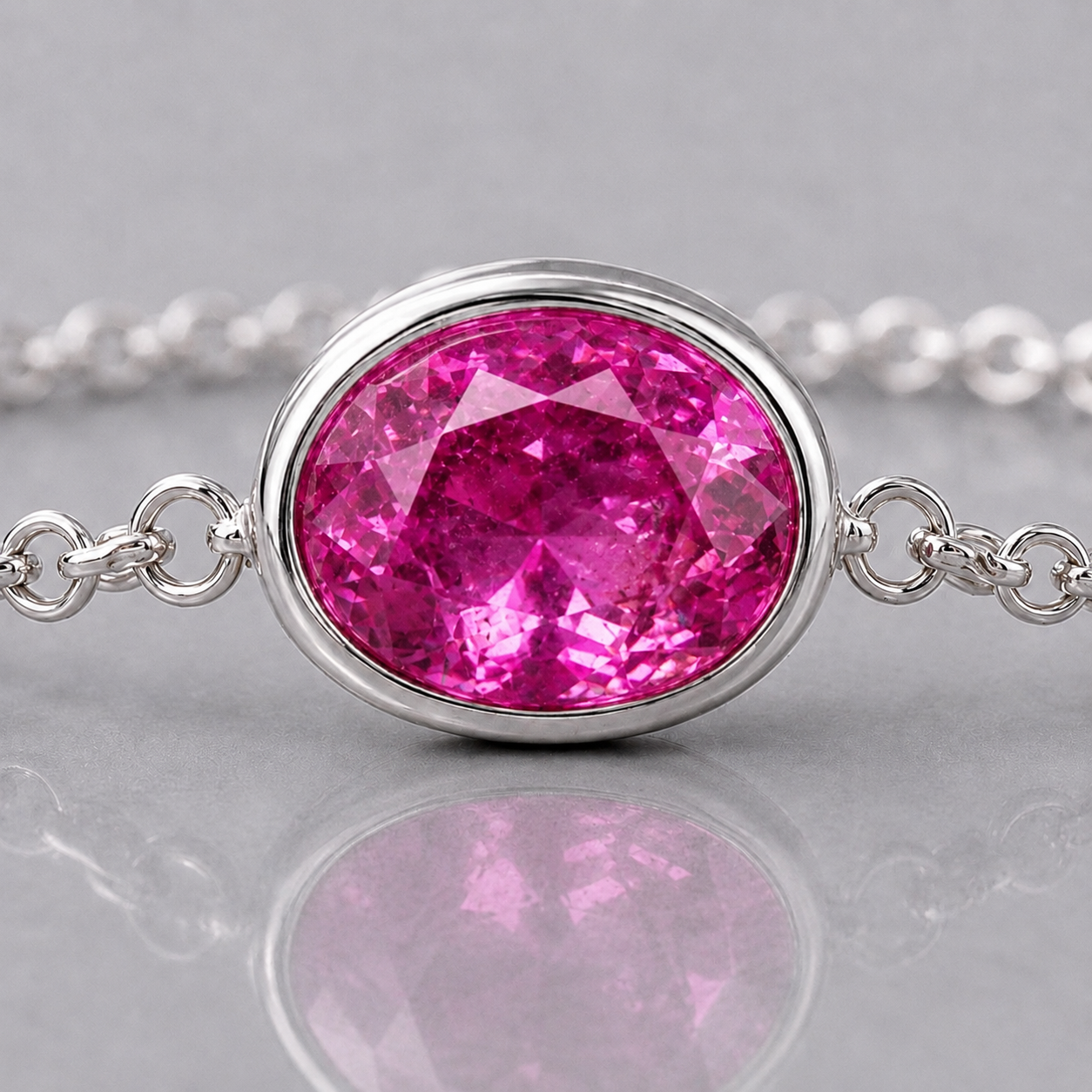 Natural Pink Sapphire Handcrafted Platinum Bracelet