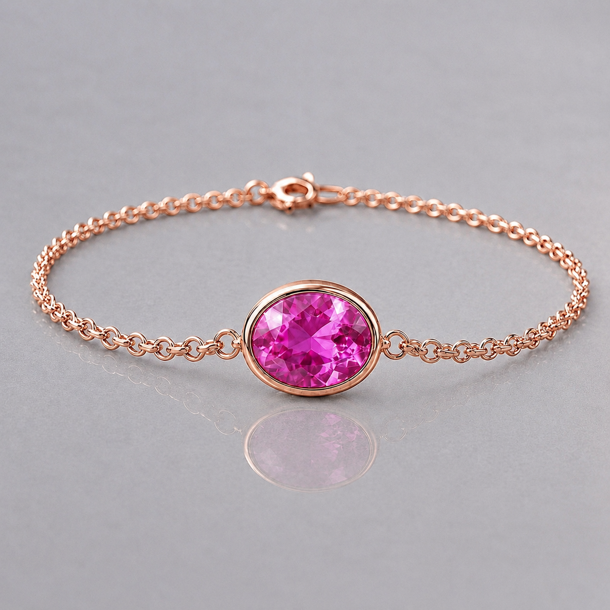 Natural Pink Sapphire Handcrafted Rose Gold Bracelet
