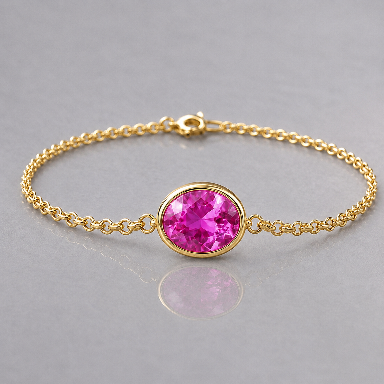 Natural Pink Sapphire Handcrafted Yellow Gold Bracelet