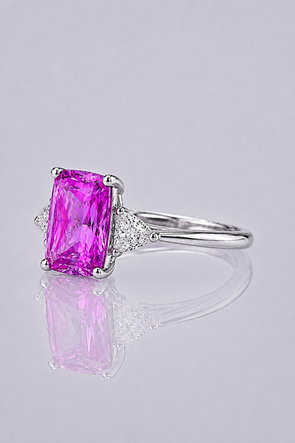 Natural Pinkish Purple Spinel Diamond Trilogy Handcrafted Platinum Ring