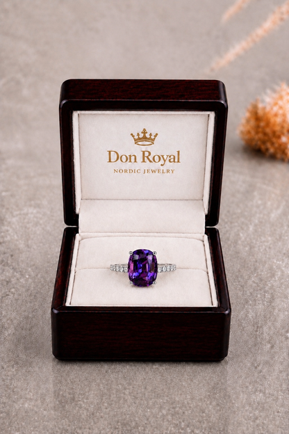 Natural Purple Spinel Diamond Handcrafted Gold Ring Box