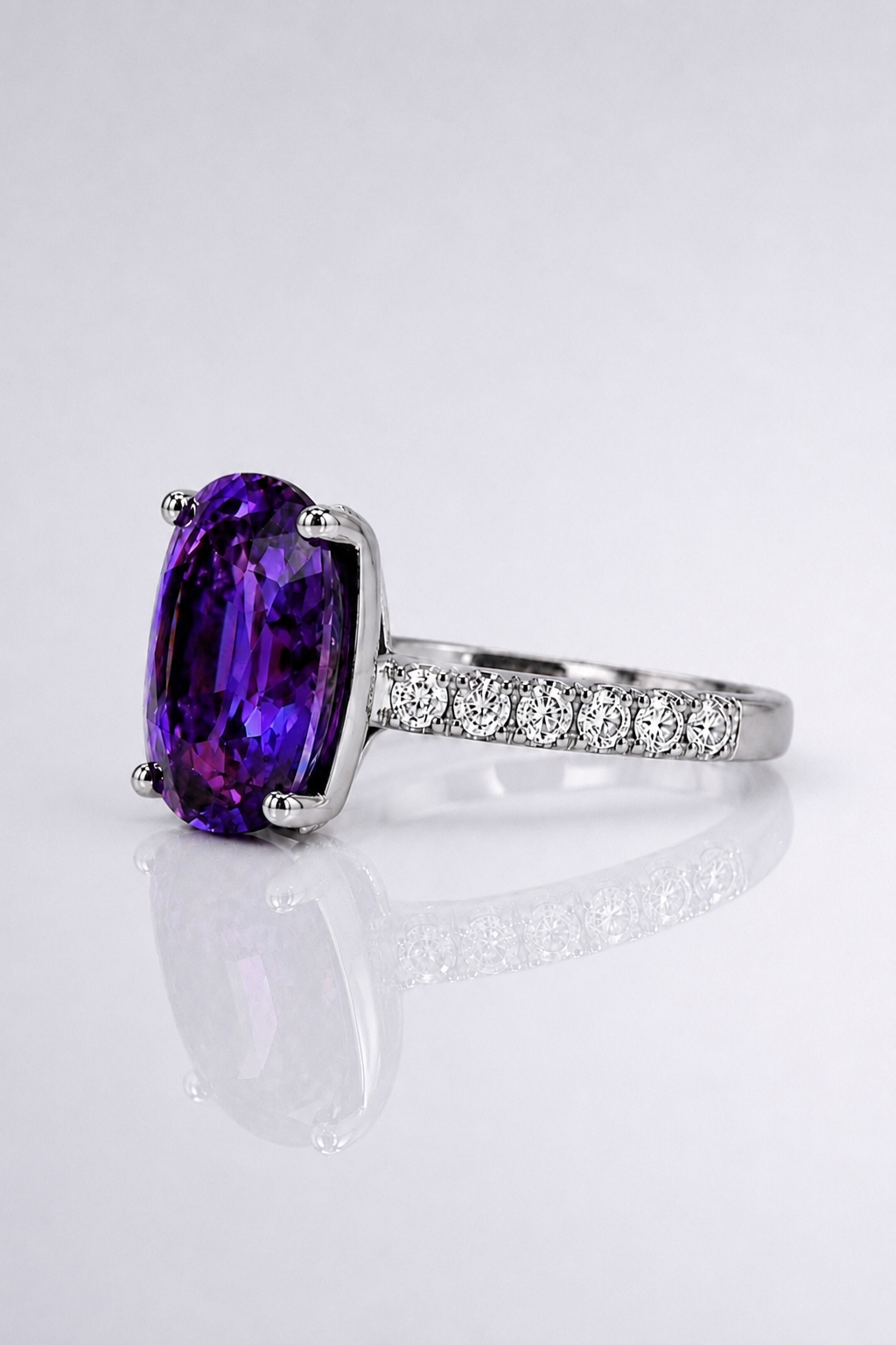 Natural Purple Spinel Diamond Handcrafted Platinum Ring