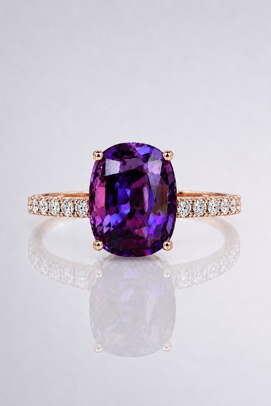 Natural Purple Spinel Diamond Handcrafted Rose Gold Ring