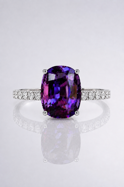 Natural Purple Spinel Diamond Handcrafted White Gold Ring