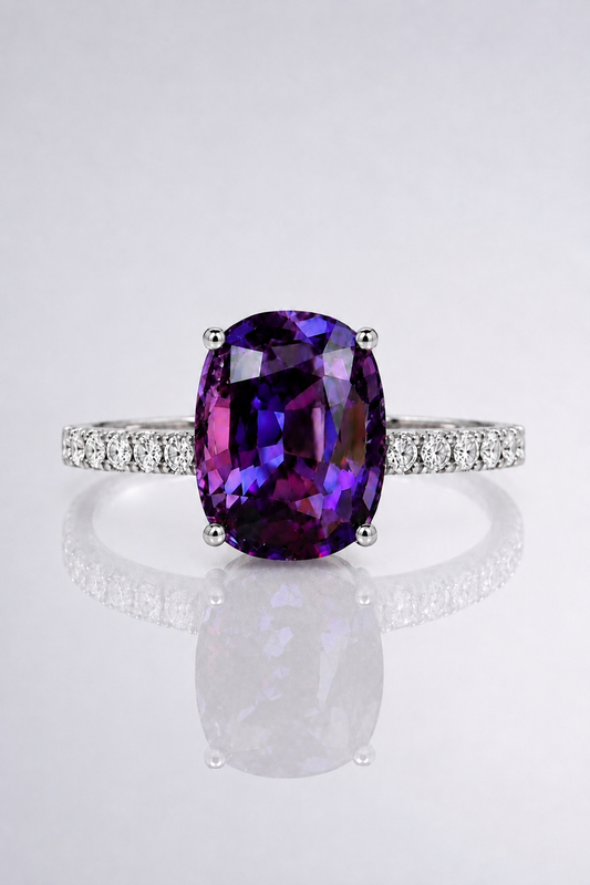 Natural Purple Spinel Diamond Handcrafted White Gold Ring