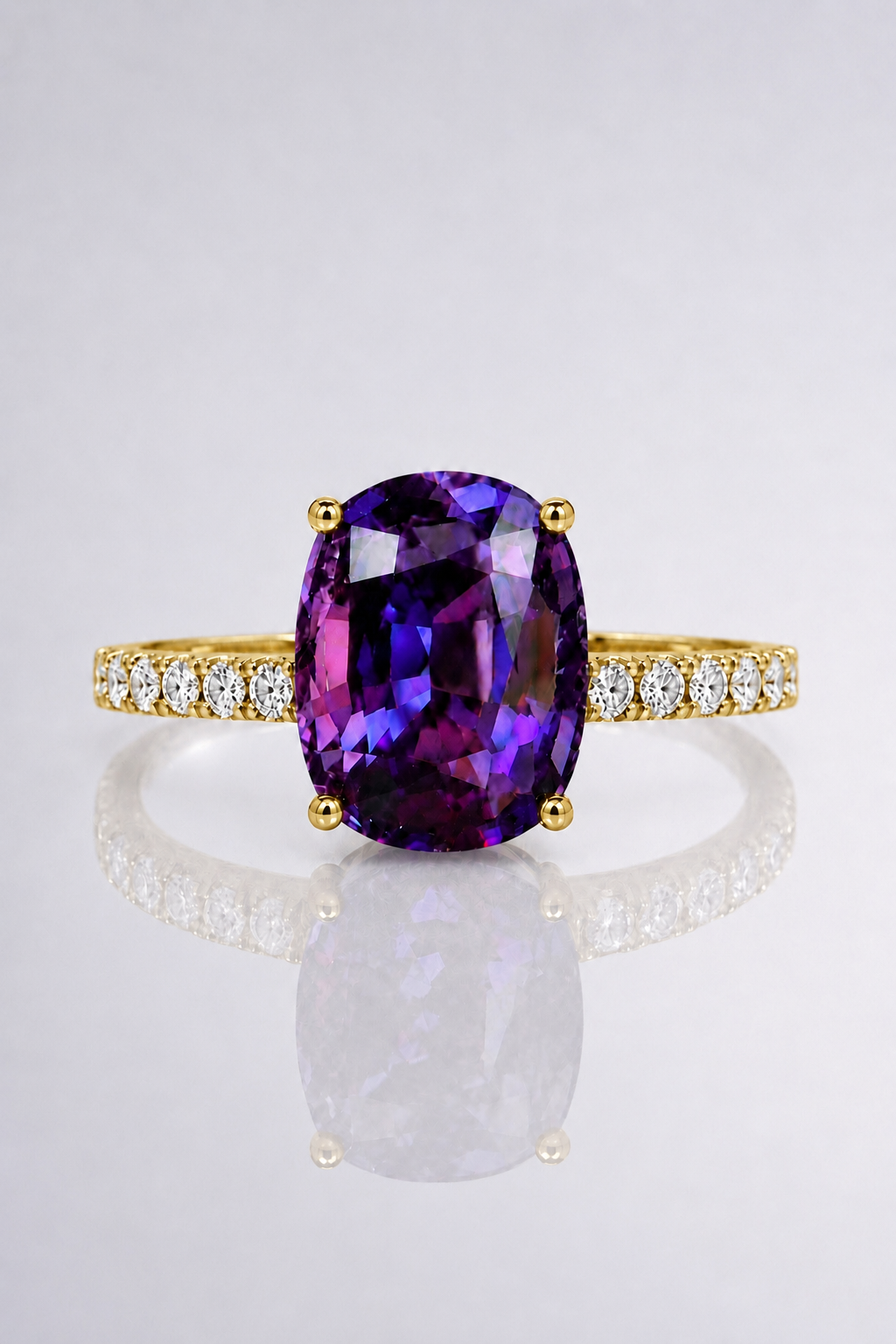 Natural Purple Spinel Diamond Handcrafted Yellow Gold Ring