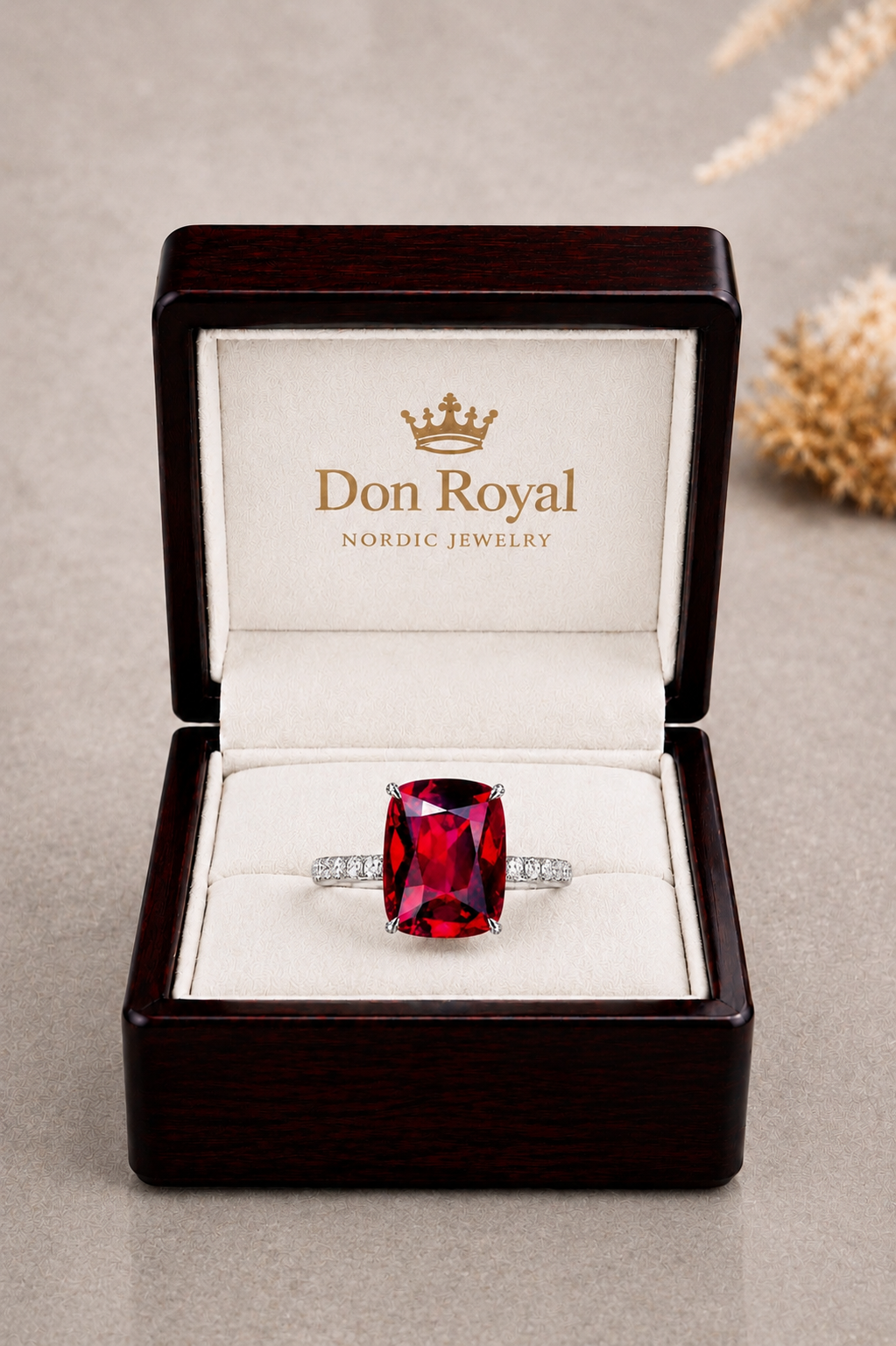 Natural Purplish Pink Rhodolite Garnet Diamond Handcrafted Gold Ring Box