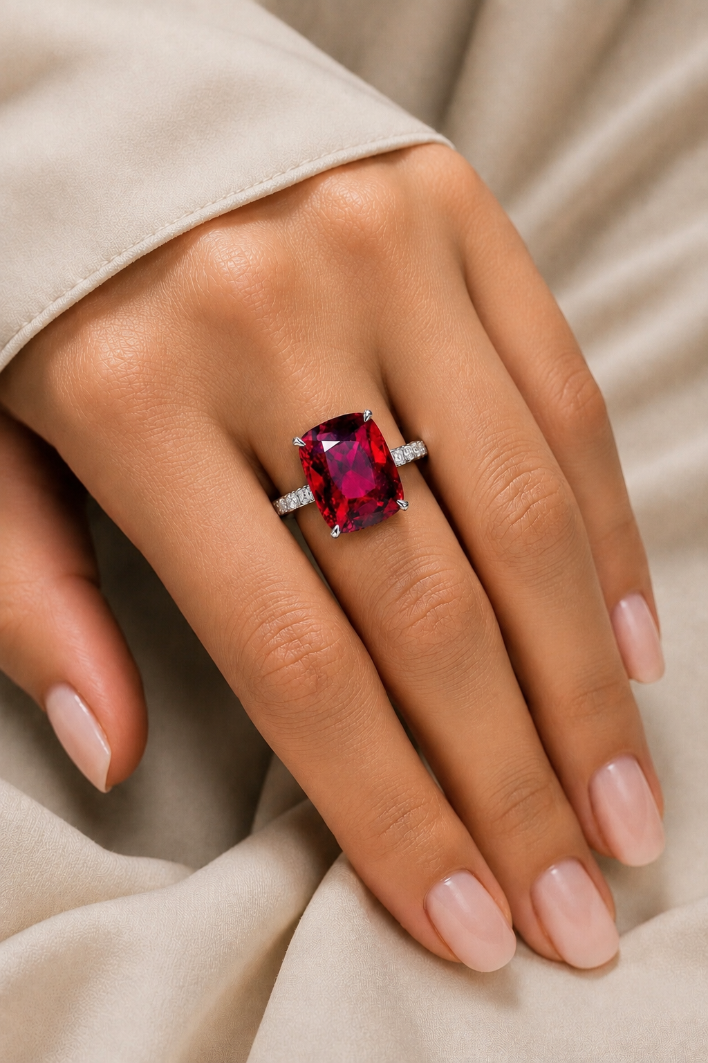 Natural Purplish Pink Rhodolite Garnet Diamond Handcrafted Gold Ring Model