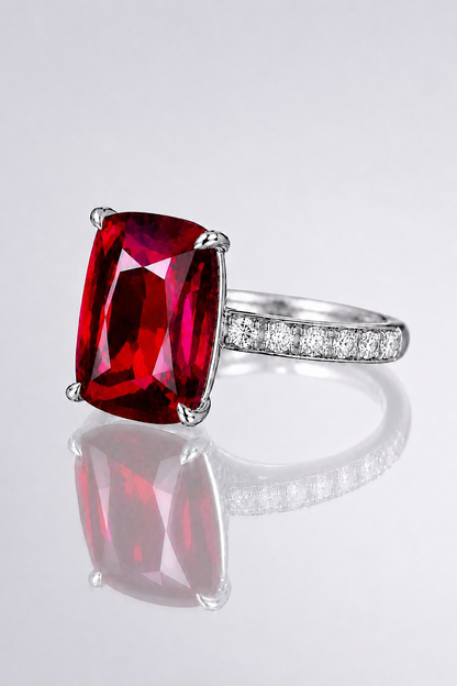 Natural Purplish Pink Rhodolite Garnet Diamond Handcrafted Platinum Ring