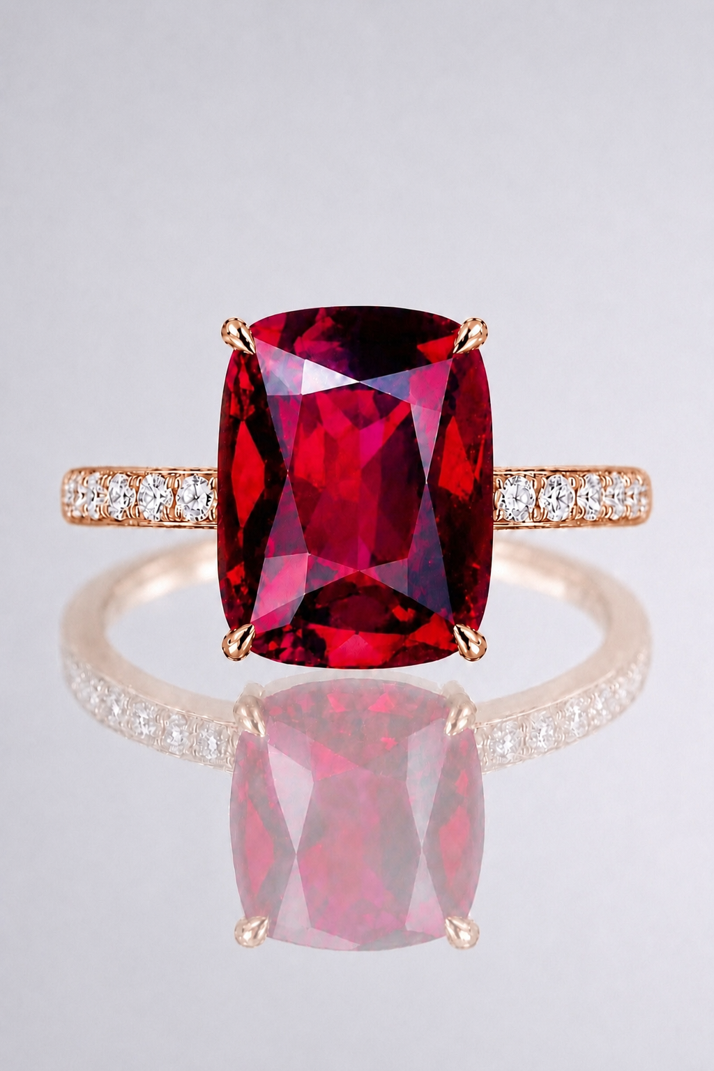 Natural Purplish Pink Rhodolite Garnet Diamond Handcrafted Rose Gold Ring