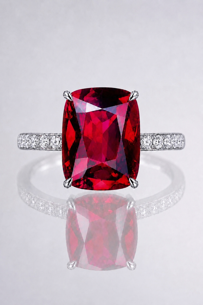 Natural Purplish Pink Rhodolite Garnet Diamond Handcrafted White Gold Ring