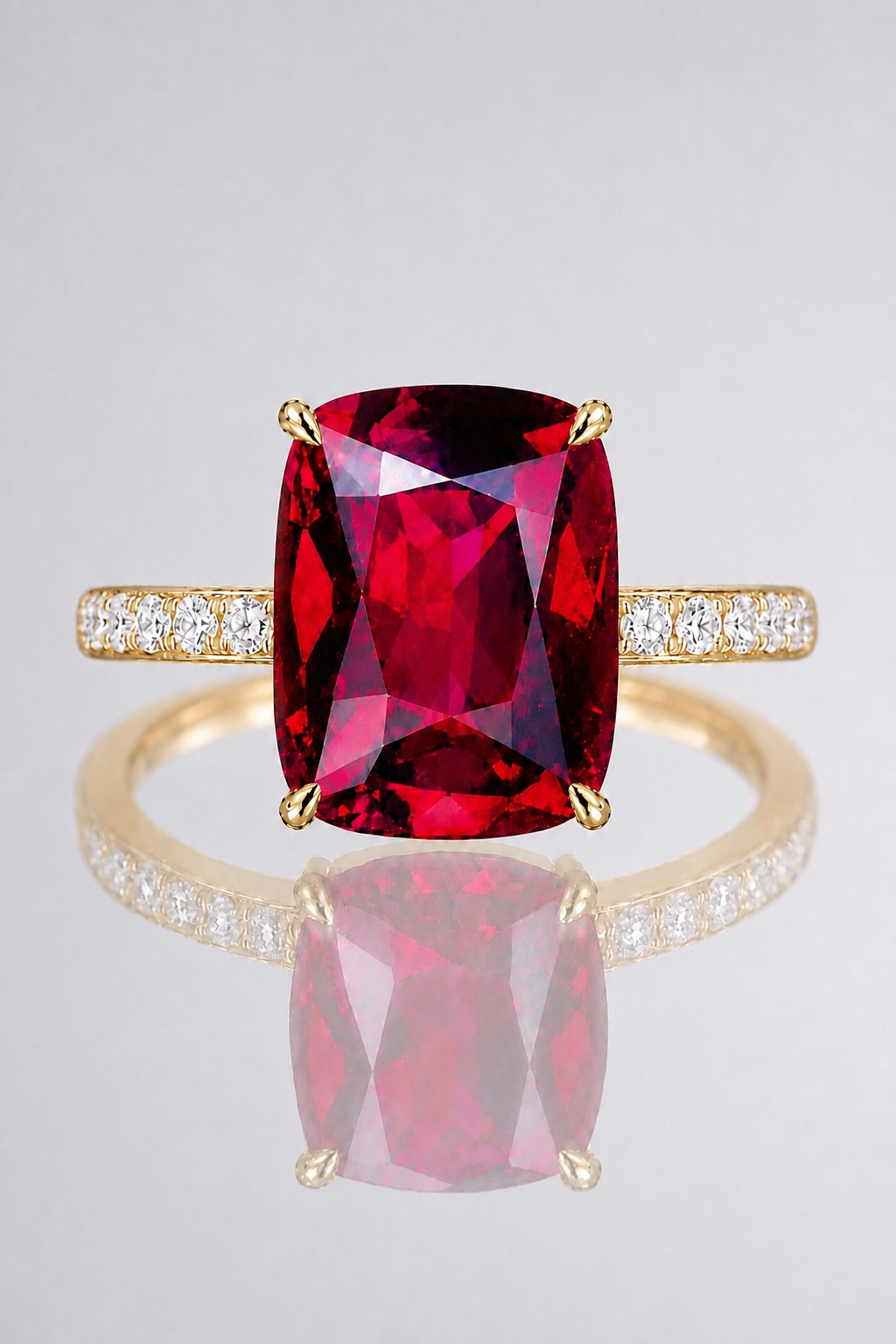 Natural Purplish Pink Rhodolite Garnet Diamond Handcrafted Yellow Gold Ring