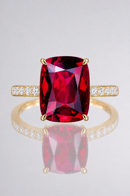 Natural Purplish Pink Rhodolite Garnet Diamond Handcrafted Yellow Gold Ring
