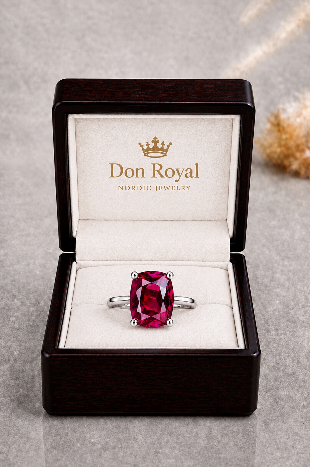 Natural Purplish Pink Rhodolite Garnet Handcrafted Gold Ring Box