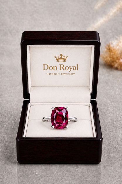 Natural Purplish Pink Rhodolite Garnet Handcrafted Gold Ring Box