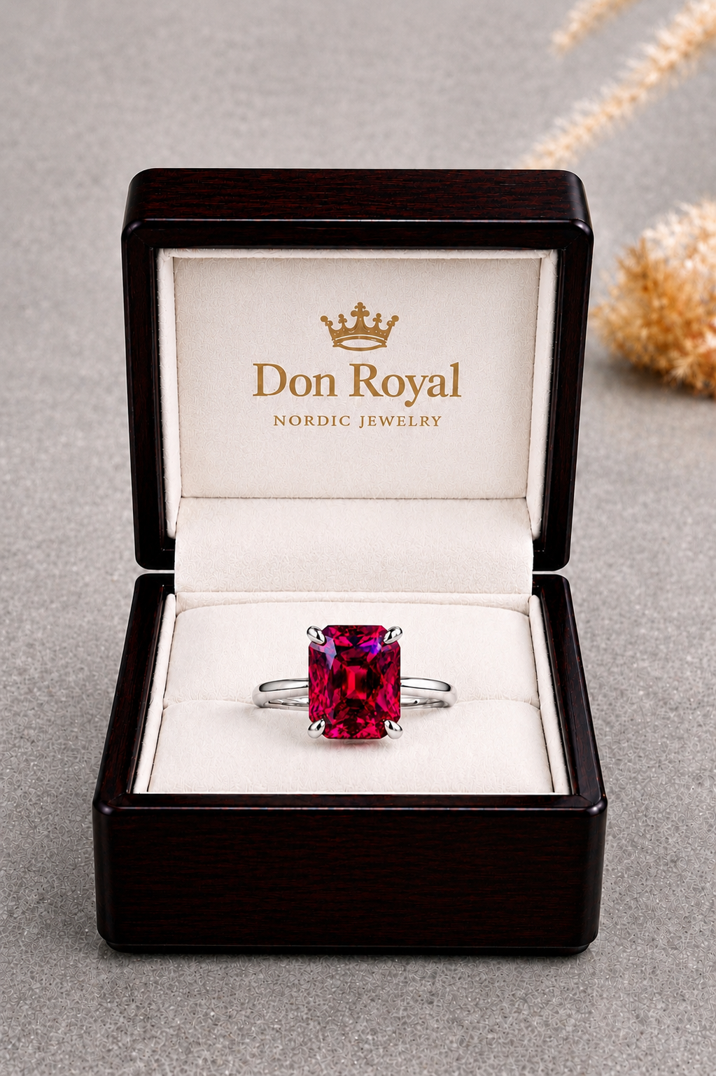 Natural Purplish Pink Rhodolite Garnet Handcrafted Gold Ring Box