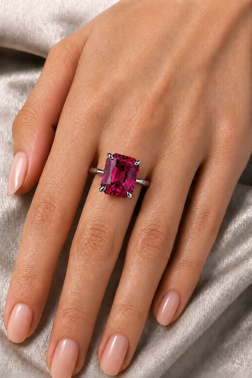 Natural Purplish Pink Rhodolite Garnet Handcrafted Gold Ring Model