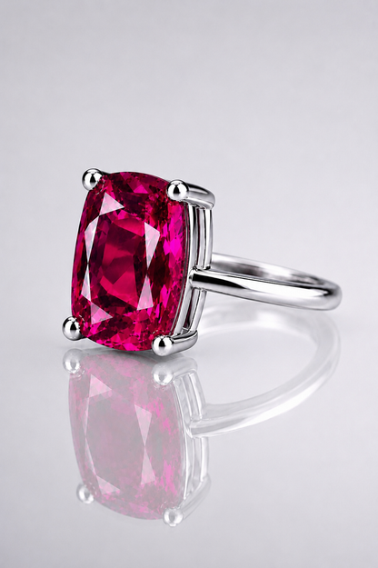 Natural Purplish Pink Rhodolite Garnet Handcrafted Platinum Ring
