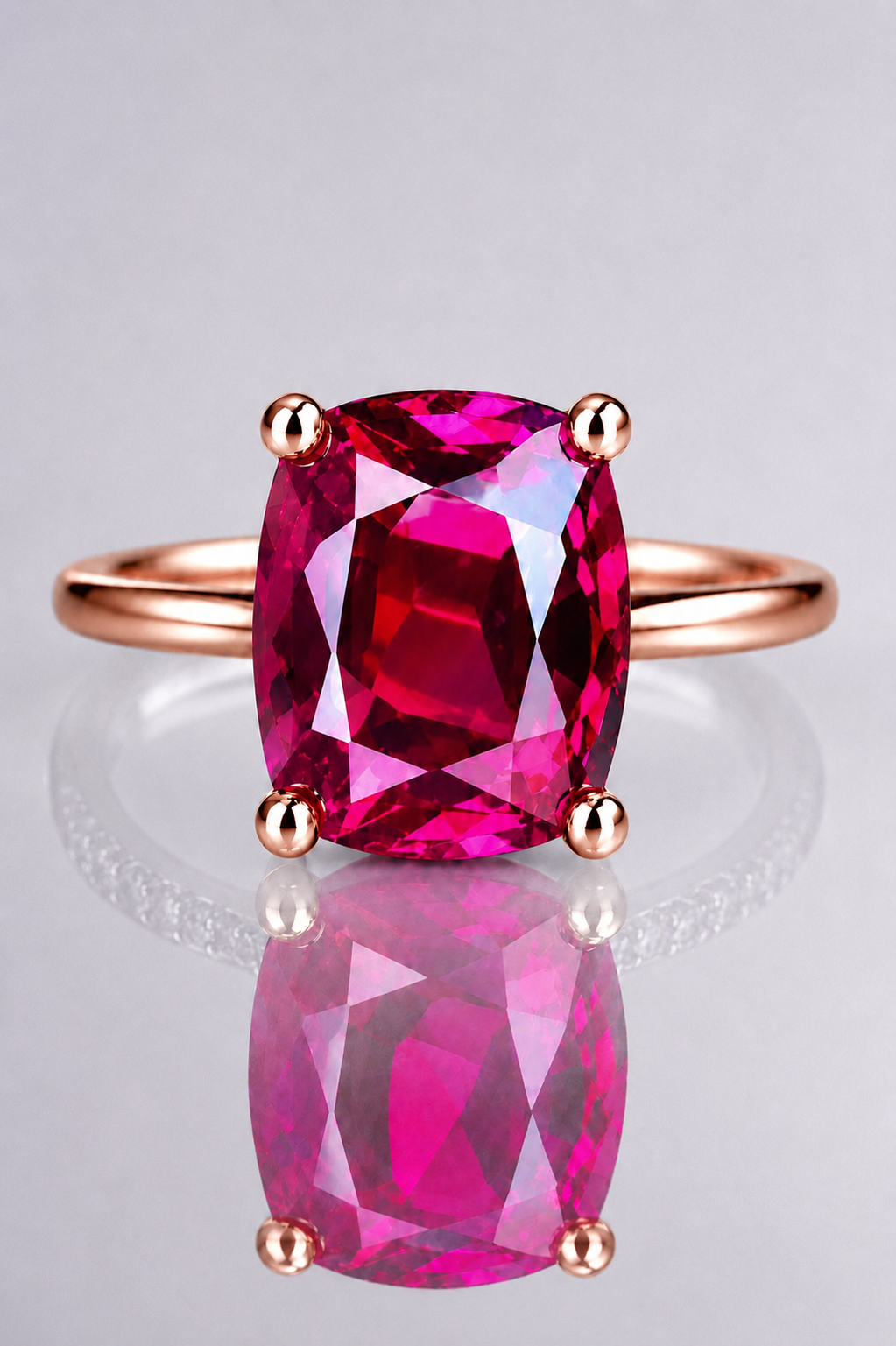 Natural Purplish Pink Rhodolite Garnet Handcrafted Rose Gold Ring