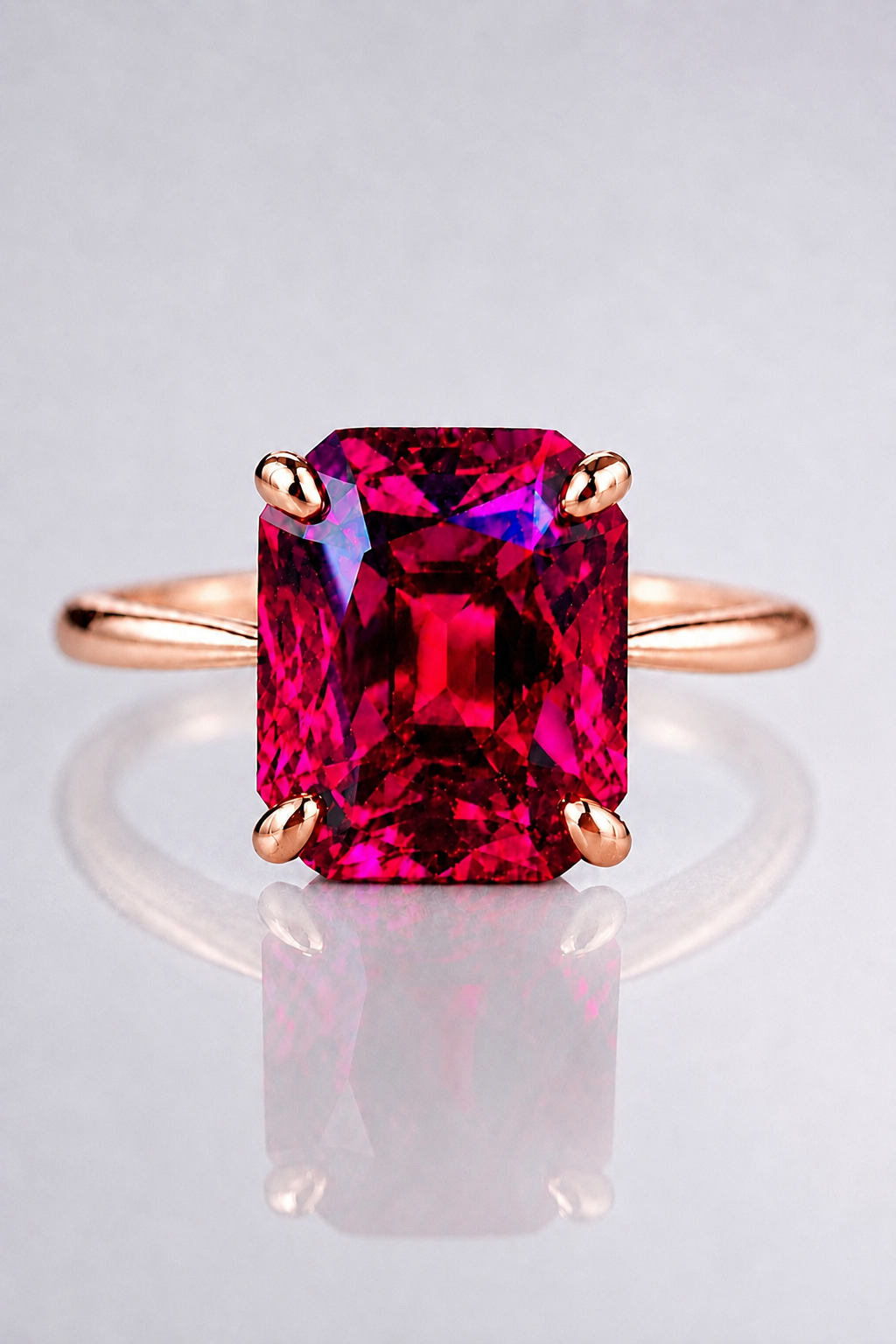 Natural Purplish Pink Rhodolite Garnet Handcrafted Rose Gold Ring