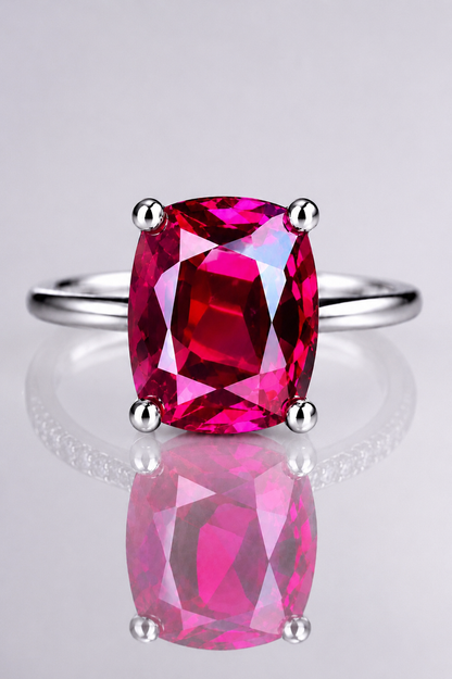 Natural Purplish Pink Rhodolite Garnet Handcrafted White Gold Ring