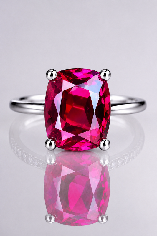 Natural Purplish Pink Rhodolite Garnet Handcrafted White Gold Ring