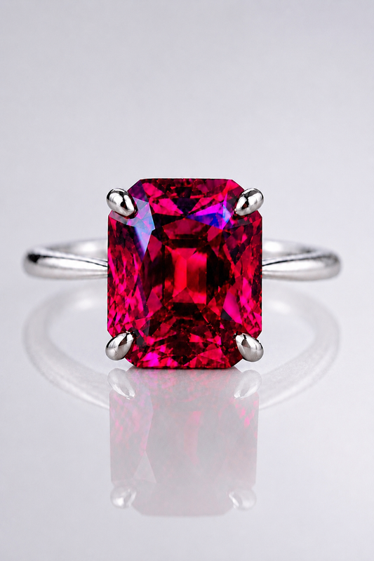 Natural Purplish Pink Rhodolite Garnet Handcrafted White Gold Ring