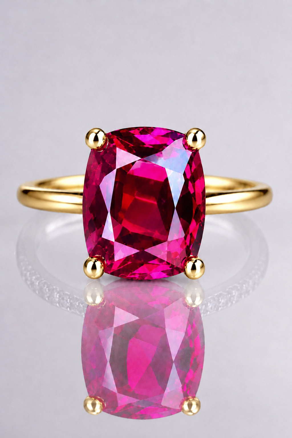 Natural Purplish Pink Rhodolite Garnet Handcrafted Yellow Gold Ring