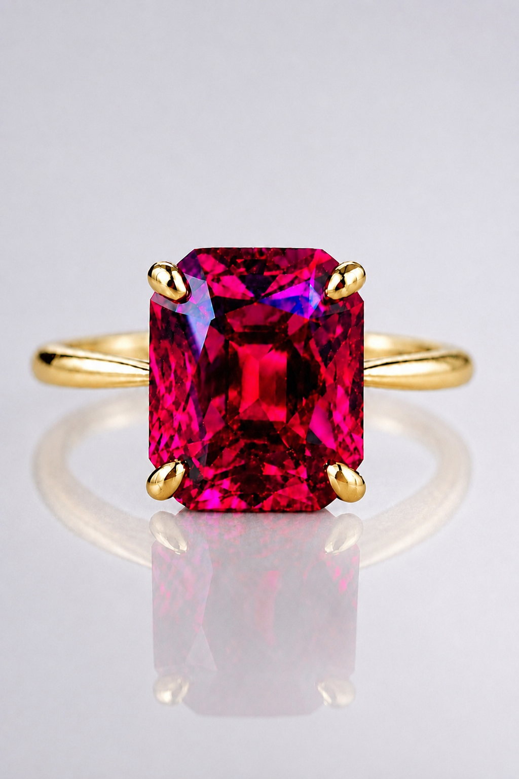 Natural Purplish Pink Rhodolite Garnet Handcrafted Yellow Gold Ring