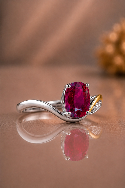 natural  red ruby diamond handcrafted two-tone platinum ring one of a kind