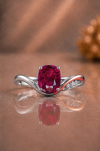 natural  red ruby diamond handcrafted two-tone gold ring one of a kind white