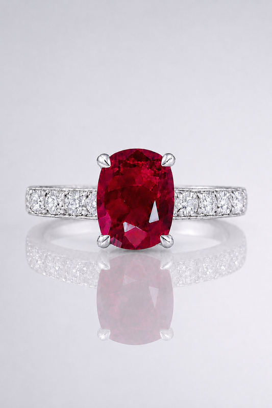 Natural Red Ruby Diamond Handcrafted White Gold Ring