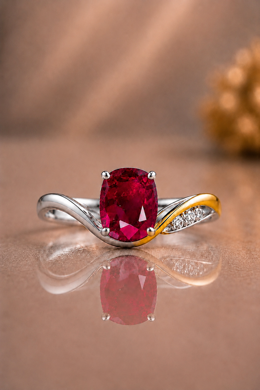Natural Red Ruby Diamond Handcrafted White Gold Ring
