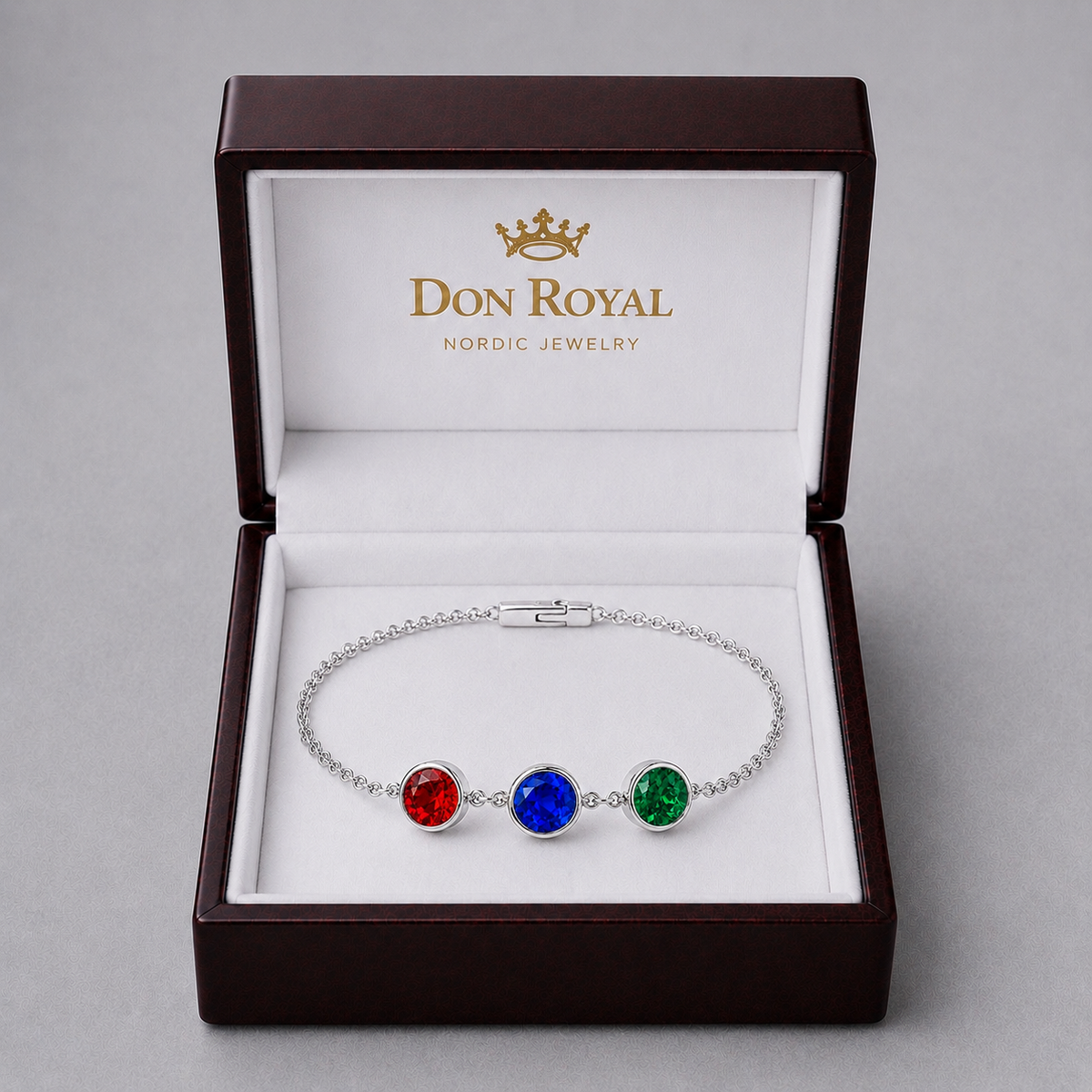 Natural Ruby Sapphire Emerald Handcrafted Gold Bracelet Box