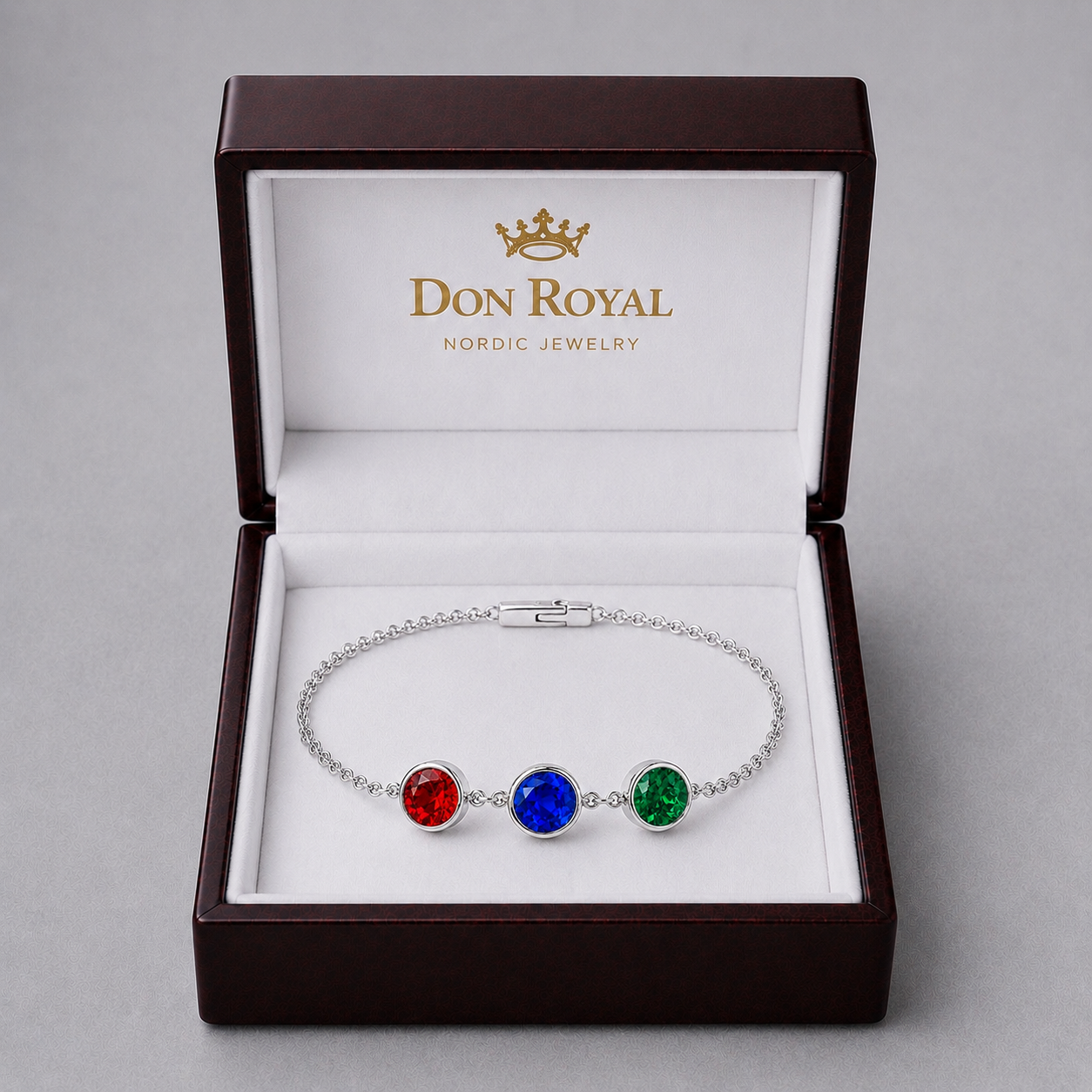 Natural Ruby Sapphire Emerald Handcrafted Gold Bracelet Box