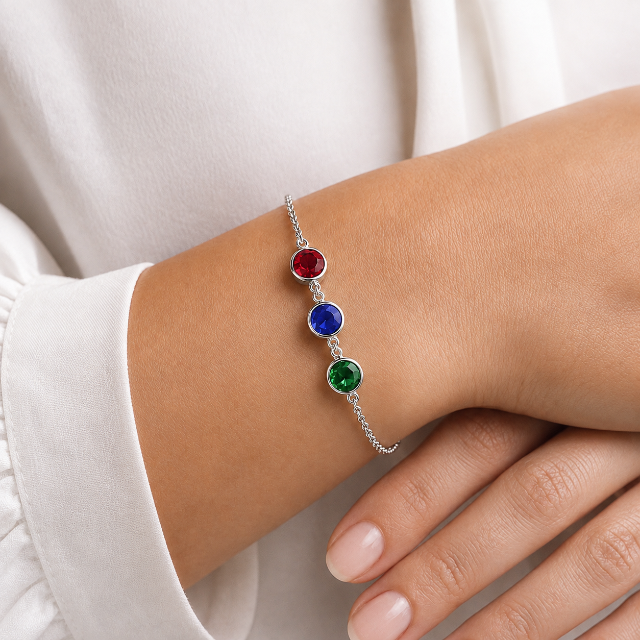 Natural Ruby Sapphire Emerald Handcrafted Gold Bracelet Model