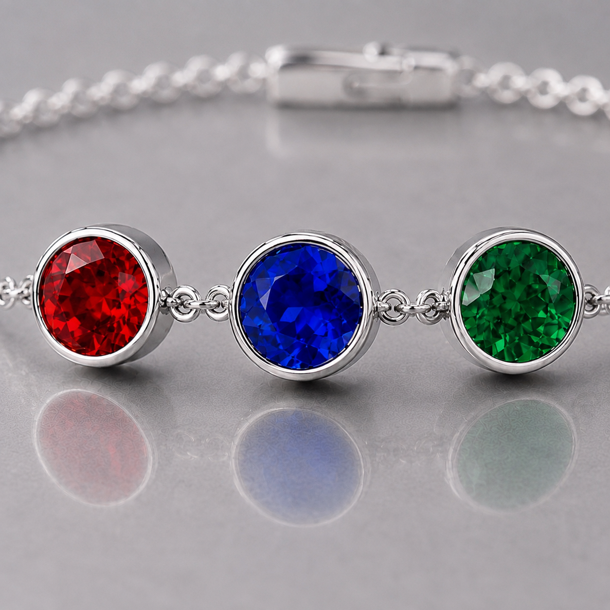 Natural Ruby Sapphire Emerald Handcrafted Platinum Bracelet
