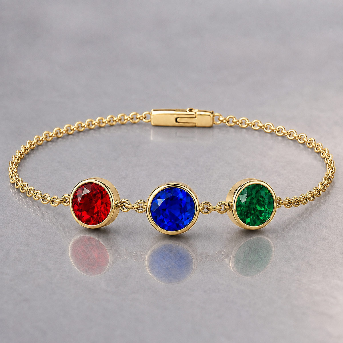 Natural Ruby Sapphire Emerald Handcrafted Yellow Gold Bracelet
